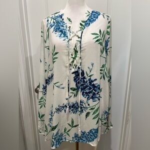 Show Me Your MuMu Thatcher Blue & White Floral Lace Up Tunic Women’s MEDIUM